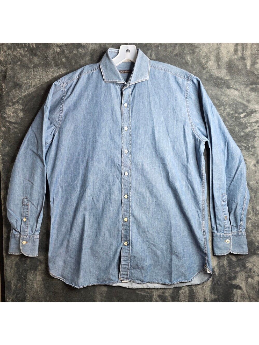 Peter Millar Shirt Mens L Blue Denim Long Sleeve Button Up